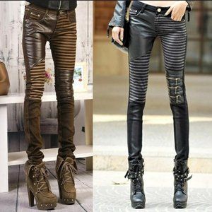 Faux leather skinny pants with zippers